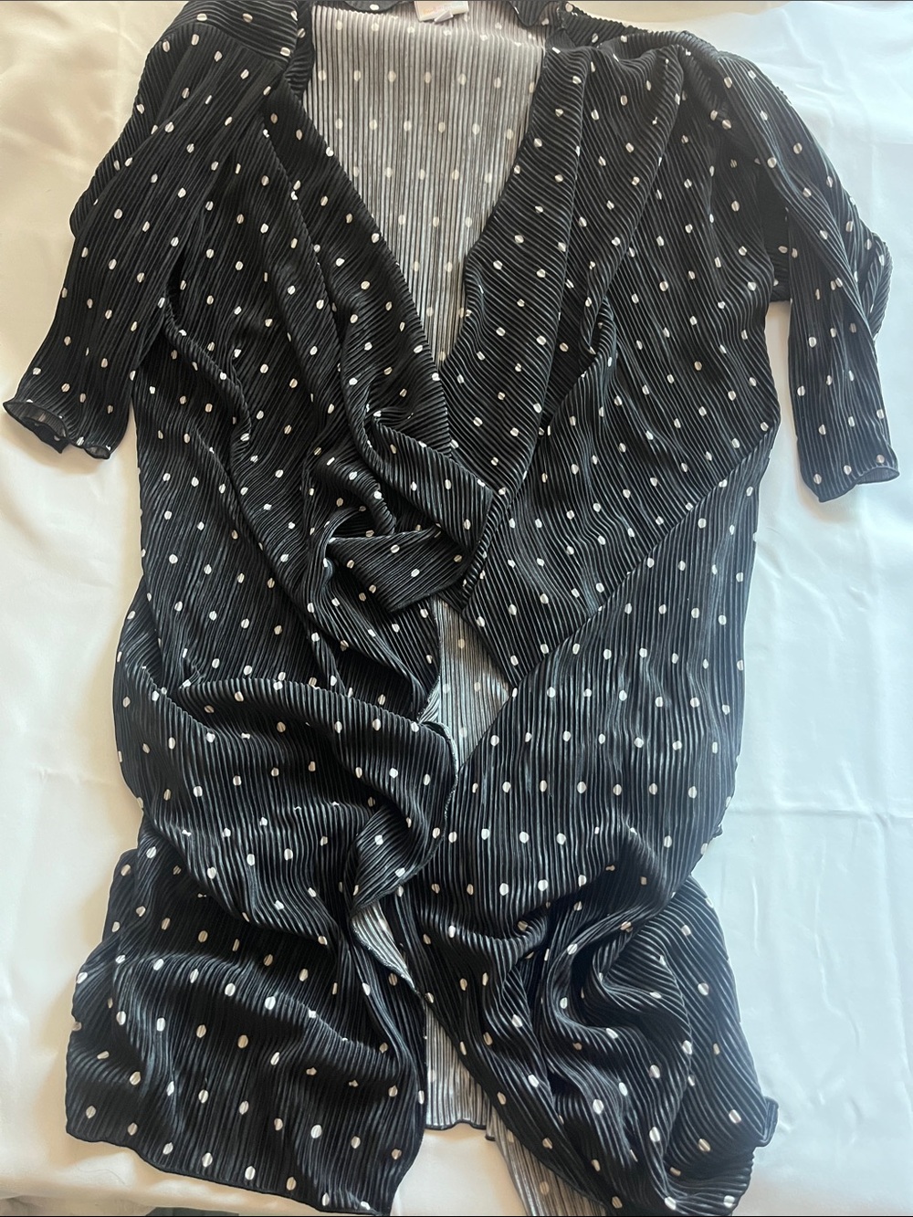 LuLaRoe Black and White Polka Dot Pleated Top